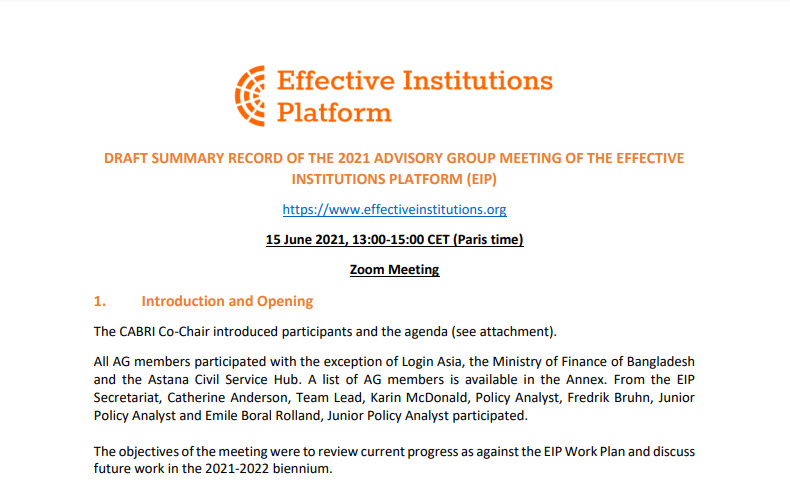 Summary Report: 2021 Advisory Group Meeting of the EIP