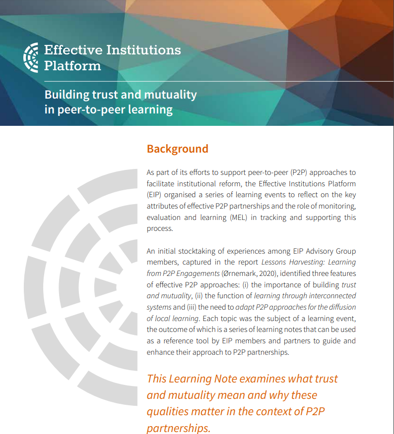 Summary Report: Learning Event on Building Trust and Mutuality in P2P Partnerships 